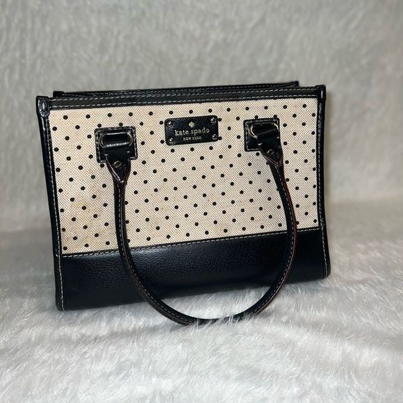 kate spade Handbags - Kate spade Polka Dot Wellesley Quinn Black Khaki Canvas Leather Tote